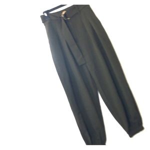 Jealous Tomato Olive Front Pleated Belted Elastic Hem Pants NWT S